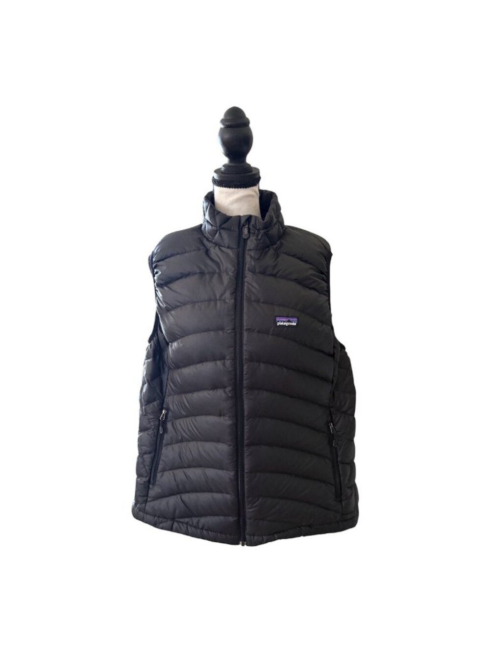 Patagonia Womens Down Sweater Puffer Vest XL Black Full Zip Goose